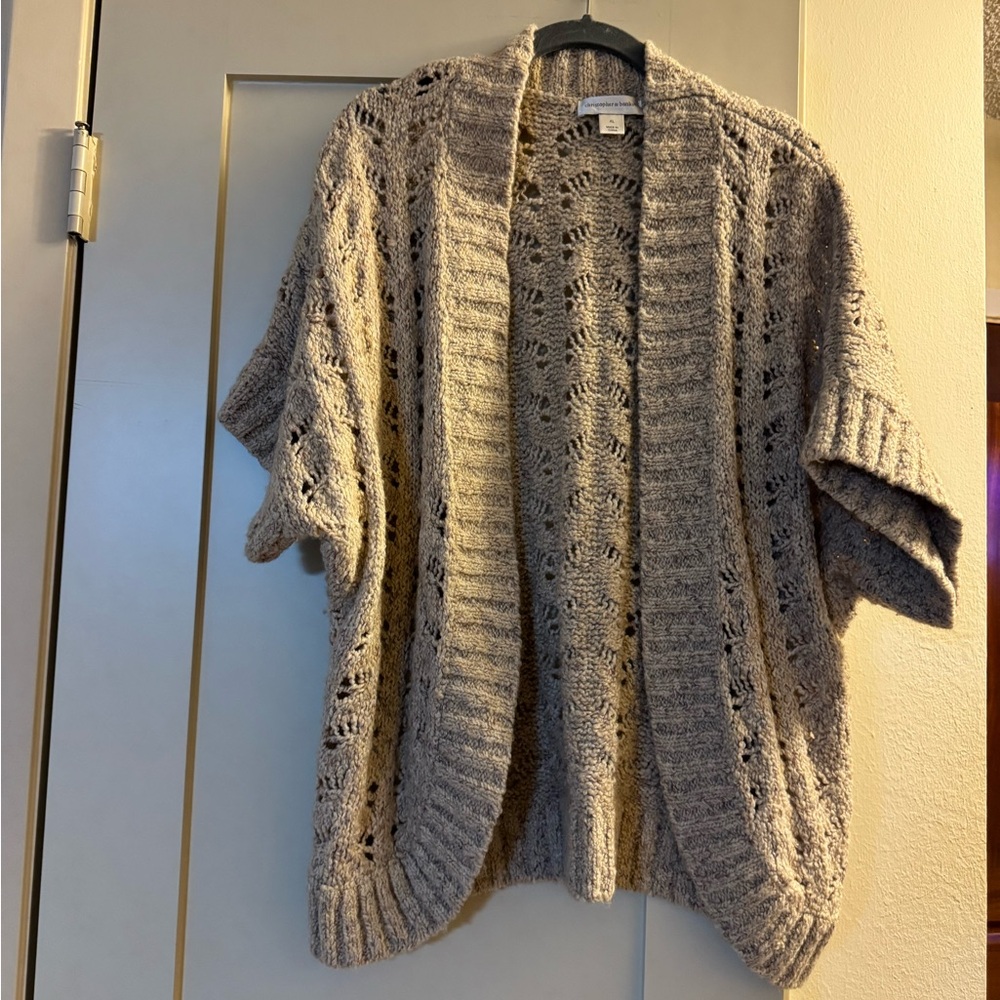 Short sleeve open front tan sweater size XL
